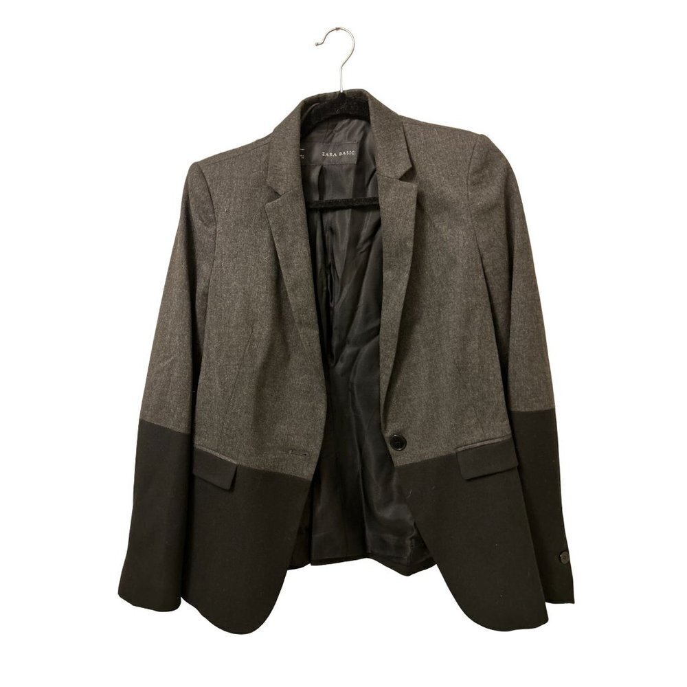 ZARA Size Med Gray Black Blazer Color-block - Picture 3 of 8